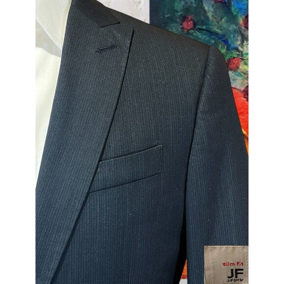 JF Ferrar Mens 38R Slim Fit Navy Blue Micro-Stripe Casual Blazer Sport Jacket - Picture 4 of 14